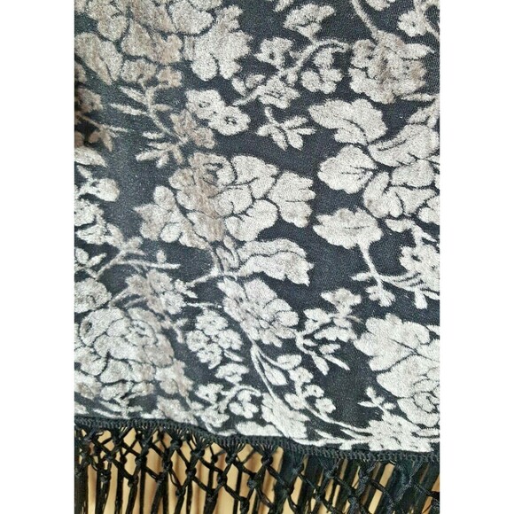 NWT FEVER Size XL Black White Floral Textured Duster Cardigan Fringe Boho - Picture 3 of 9